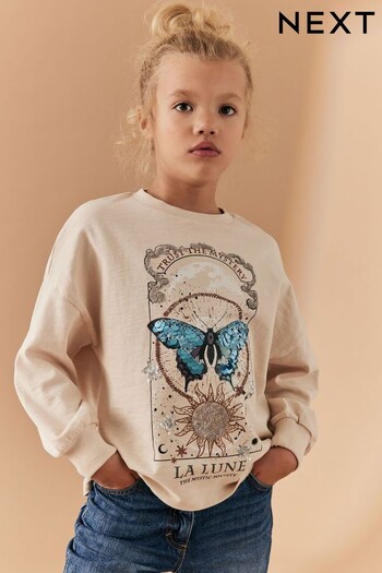 Cream Sequin Butterfly Long Sleeve T-Shirt (3-16yrs) (U94146) | £12 - £17