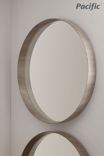 Pacific Grey Oak Wood Veneer Round Wall Mirror (U94148) | £200