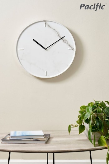 Pacific White Marble Veneer Round Wall Clock (U94153) | £50