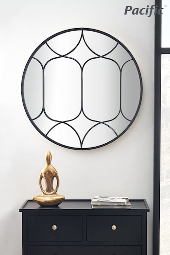 Pacific Black Metal Overlay Decorative Round Wall Mirror (U94179) | £120