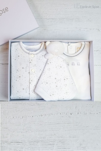 Emile Et Rose Grey Star Print Three Piece Baby Gift Set (U94198) | £59