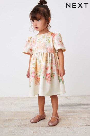 Cream Floral Ponte Occasion Dress (3mths-7yrs) (U94268) | £19 - £23