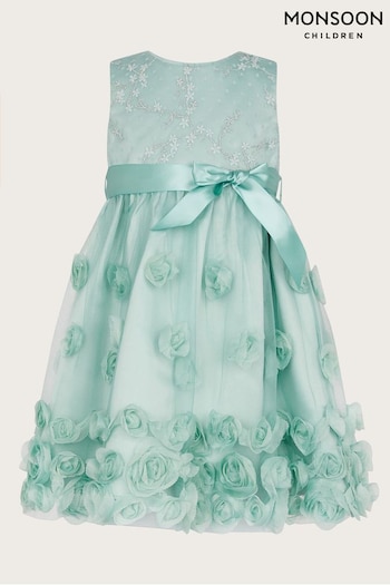 Monsoon Green Baby Ivy 3D Roses High Low Dress (U94324) | £55 - £60