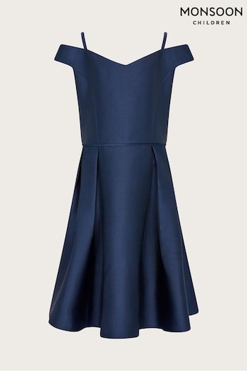 Monsoon Blue Duchess Twill Bardot Prom Dress (U94332) | £58 - £63