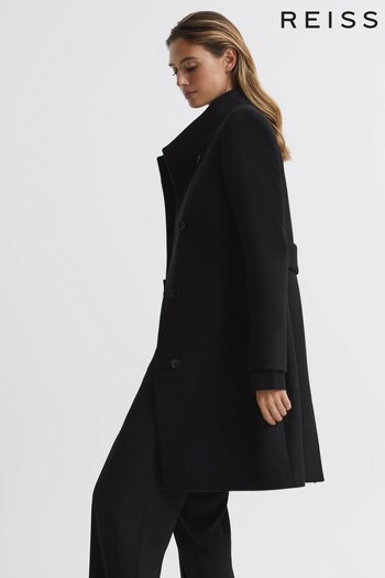 Reiss Black Mia Petite Wool-Blend Mid Length Coat (U94368) | £328