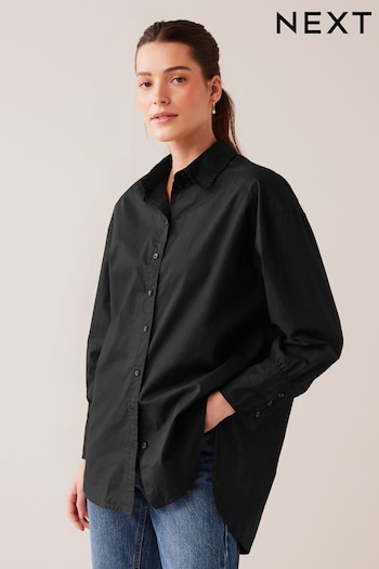 Black Oversized Long Sleeve Cotton Shirt (U94469) | £29