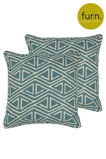 furn. 2 Pack Teal Blue Nomi Mono Print Filled Cushions (U94593) | £18