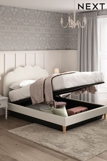 Soft Velvet Natural Oyster Madeline Scalloped Upholstered Ottoman Storage Bed Frame (U94842) | £725 - £825