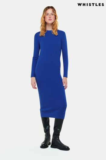 Whistles Blue Ribbed Knitted Midi Dress (U95158) | £129