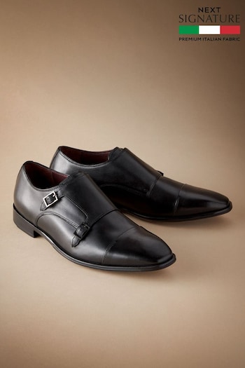 Black Signature Italian Leather Double Monk Shoes But (U95470) | £79