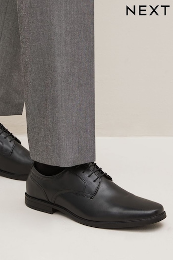 Black Regular Fit Leather Derby Shoes (U95480) | £42