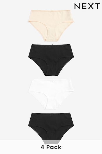 Black/White/Nude Short Cotton Rich Knickers 4 Pack (U95542) | £9