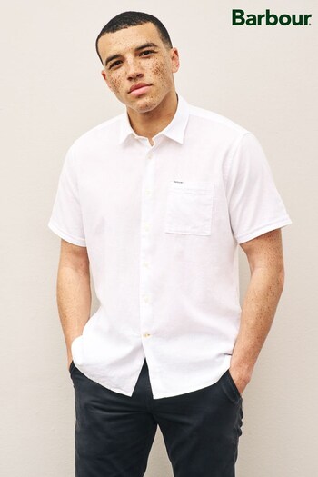 Barbour® White Nelson Short Sleeve Linen/Cotton Blend Shirt (U95769) | £60