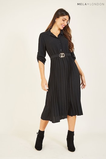 Mela Black Pleated Skirt Midi Shirt Dress (U95790) | £45
