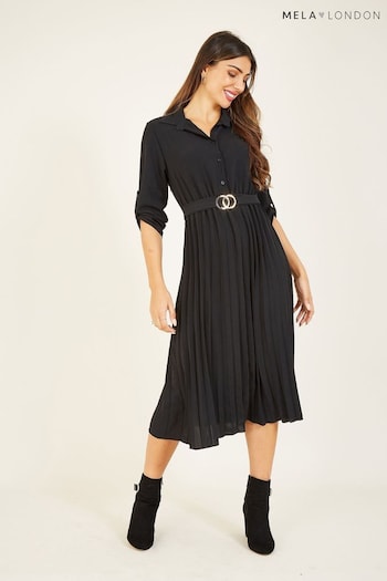 Mela Black Pleated Skirt Midi Coach Shirt Dress (U95790) | £40