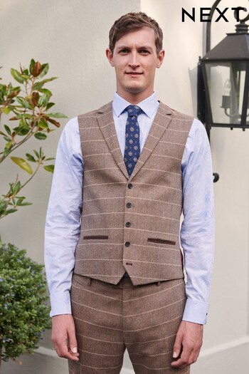 Neutral Wool Blend Check Suit Waistcoat (U95871) | £59