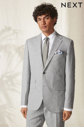 Light Grey Tailored Fit Linen Blend Suit Jacket (U95924) | £99