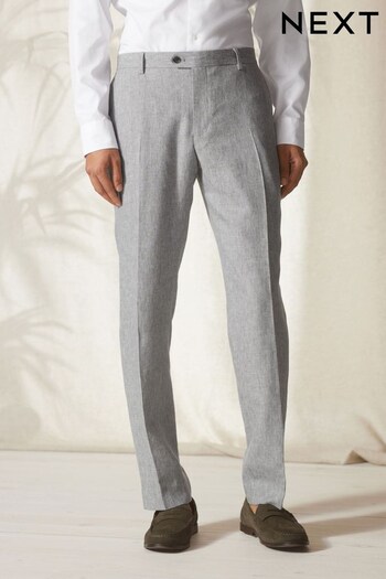 Light Grey Tailored Fit Linen Blend Suit: Trousers (U95925) | £50