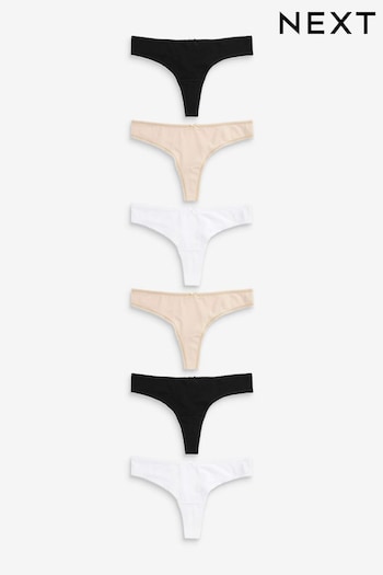 Black/White/Nude Thong Cotton Blend Knickers 6 Pack (U95948) | £11