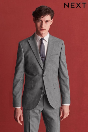 Grey Slim Wool Blend Check Suit Jacket (U95949) | £110