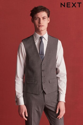 Grey Wool Blend Check Suit Waistcoat (U95951) | £59