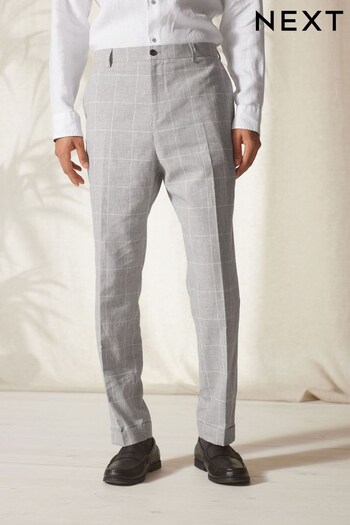 Light Grey Slim Fit Linen Blend Check Suit: Trousers (U95955) | £59