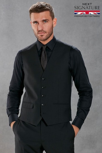 Black Slim Fit Signature Empire Mills British Fabric Herringbone Suit Waistcoat (U95971) | £90