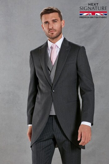 Charcoal Grey Herringbone Signature Empire Mills British Fabric Morning Suit Jacket (U95972) | £174