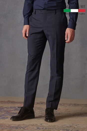 Navy Blue Slim Fit Signature Marzotto Italian Fabric Textured Suit Trousers (U95975) | £100