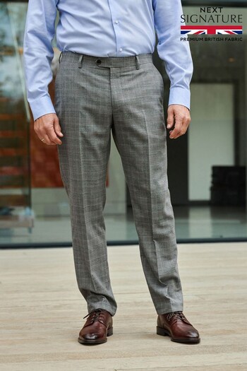 Light Grey Tailored Signature Empire Mills British Fabric Check Suit Trousers (U95984) | £110