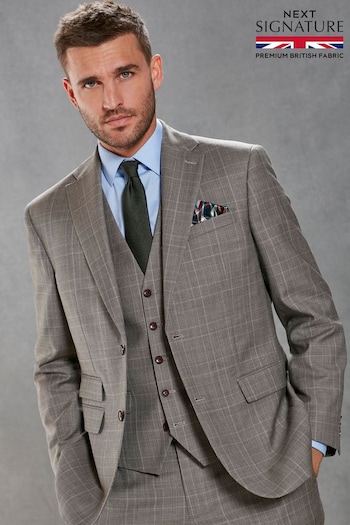 Neutral Regular Fit Signature British Fabric Check Suit (U95986) | £174