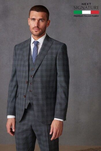 Charcoal Grey Slim Charcoal Grey Slim Signature Marzotto Italian Fabric Check Suit Jacket (U95989) | £189
