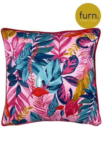 furn. Pink Psychedelic Jungle Printed Velvet Cushion (U96176) | £24