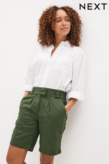 Khaki Green Linen Blend Knee Shorts (U96351) | £20