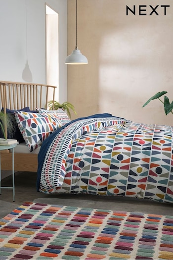 Multi Cotton Rich Reversible Bright Geometric Duvet Cover and Pillowcase Set (U96422) | £15 - £35