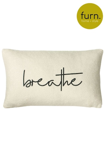 furn. Cream Beige Shearling Breathe Printed Slogan Cushion (U96444) | £30