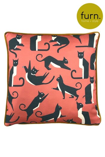 furn. Pink Kitta Geo Cats Printed Cushion (U96447) | £30