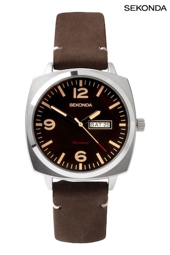 Sekonda Mens Airborne Black Leather Strap Watch (U96849) | £69.99