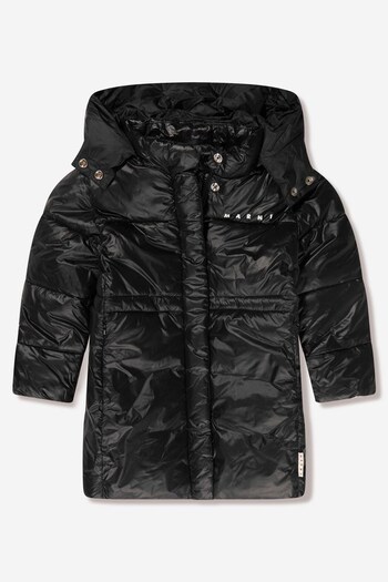 Girls Long Puffer Coat in Black (U97198) | £134