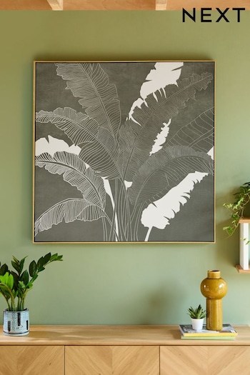 Green/Silver Palm Tree Framed Canvas Wall Art (U97232) | £100