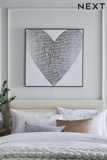 Silver Large Heart Framed Canvas Wall Art (U97235) | £75