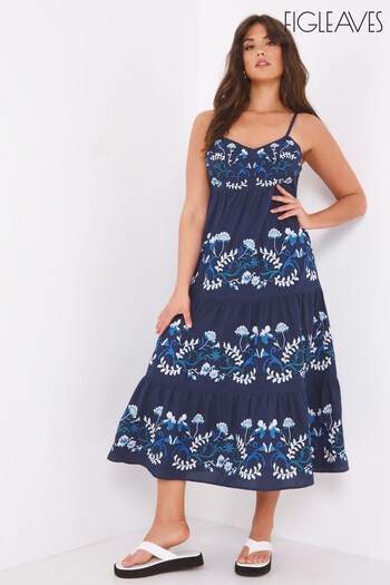 Figleaves Blue Frida Embroidered Maxi Beach Dress (U97412) | £52