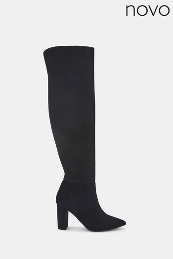 Novo Black Oakleigh Point Toe High Block Heel Over The Knee Boots (U97509) | £64