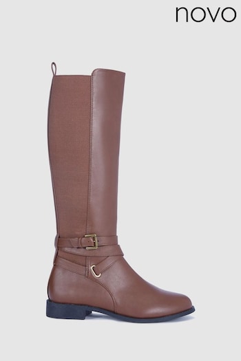 Novo Brown Jadine Knee High Buckle Detail Riding Boots (U97511) | £49