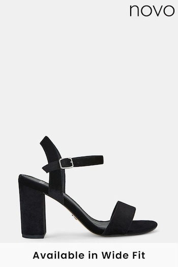 Novo Black Wide Fit Wide Fit Mills Block Heel Two Part Black Sandals (U97513) | £36