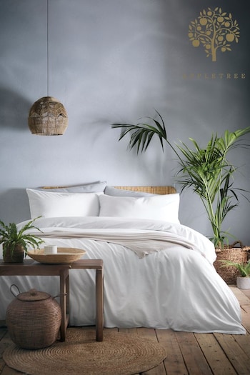 Appletree White Cassia Washed Cotton Duvet Cover and Pillowcase Set (U97572) | £32 - £55