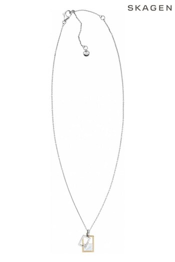 Skagen Ladies Silver Tone Agnethe Mop Open Square Necklace (U98285) | £45