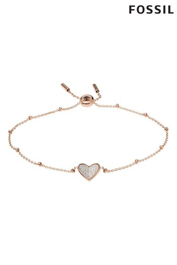 Fossil Ladies Pink Jewellery Vintage Glitz Flutter Hearts Bracelet (U98289) | £39