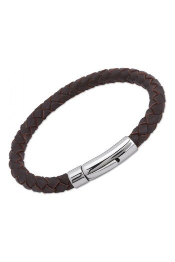 Unique & Co Gents Brown Braided Leather Bracelet (U98328) | £35
