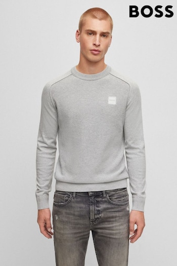 BOSS Grey Textured Cotton Knitted Jumper With Cashmere (U98759) | £99